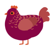 A maroon and red chicken with a half-lace pattern