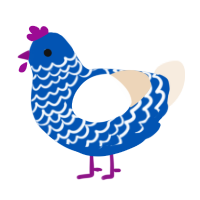 Rasberry, a ultramarine and cream chicken with a lace pattern