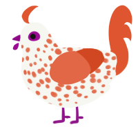 A white and vermilion chicken with a speckle pattern