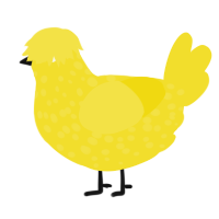 A yellow chicken with a speckle pattern