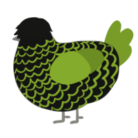 A black and chartreuse chicken with a lace pattern