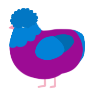 A plum and sapphire chicken with a head pattern