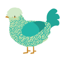 Darragh, a gluppy and turquoise chicken with a double-lace pattern