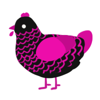 A black and fuchsia chicken with a lace pattern