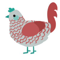 A silver and red chicken with a lace pattern