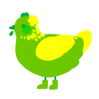 A chartreuse and yellow chicken with a neck-speckle pattern