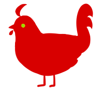 A red chicken with a head pattern
