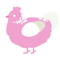 A pink and white chicken with a neck-speckle pattern