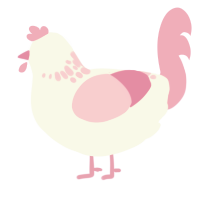 A white and pink chicken with a neck-speckle pattern