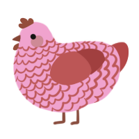 A pink and red chicken with a lace pattern