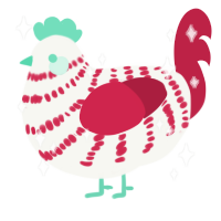 A white and crimson chicken with a bar pattern