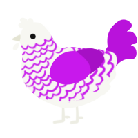 A white and amethyst chicken with a lace pattern