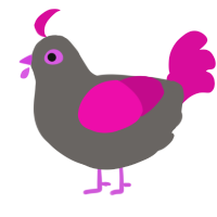 A grey and fuchsia chicken