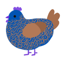 A ultramarine and brown chicken with a double-lace pattern