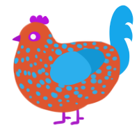 orange e toothpaste, a vermilion and sky chicken with a speckle pattern