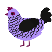 A lilac and black chicken with a lace pattern