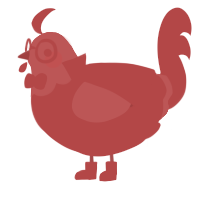 A red chicken with a head pattern