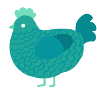 A turquoise and teal chicken with a lace pattern