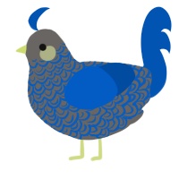 A grey and ultramarine chicken with a double-lace pattern