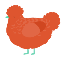A vermilion chicken with a half-lace pattern