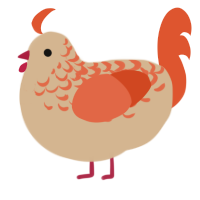 A beige and vermilion chicken with a half-lace pattern
