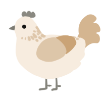 A cream and beige chicken with a neck-speckle pattern