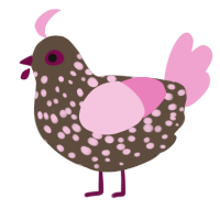 A bark and pink chicken with a speckle pattern