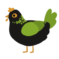 A sable and chartreuse chicken with a neck-speckle pattern