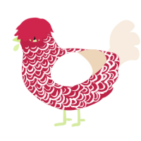 A crimson and cream chicken with a double-lace pattern