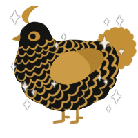 Goldie, a black and gold chicken with a lace pattern
