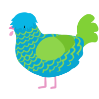 A cerulean and grass chicken with a lace pattern