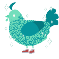A mint and teal chicken with a double-lace pattern