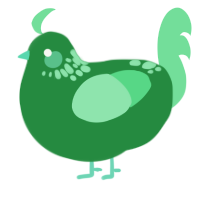 A viridian and spring chicken with a neck-speckle pattern
