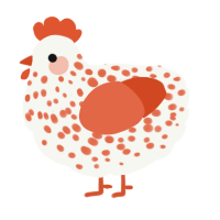 gooseberry, a white and vermilion chicken with a speckle pattern