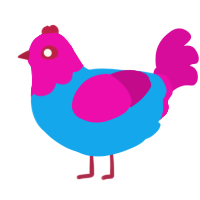 A sky and fuchsia chicken with a head pattern