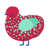 toadstool gone wrong, a crimson and mint chicken with a speckle pattern