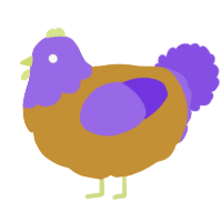 A gold and blurple chicken with a head pattern