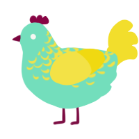 A mint and yellow chicken with a half-lace pattern