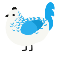 A white and sky chicken with a half-lace pattern