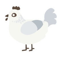 A white and mist chicken with a neck-speckle pattern