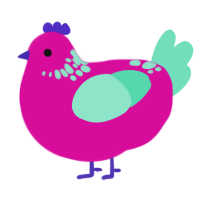 A fuchsia and mint chicken with a neck-speckle pattern