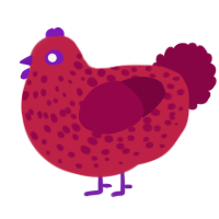 A crimson and maroon chicken with a speckle pattern