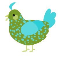 A chartreuse and aqua chicken with a speckle pattern