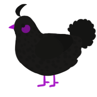 A sable and black chicken with a speckle pattern