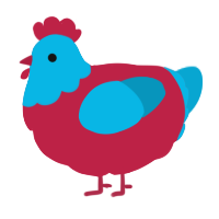 fire and ice, a crimson and cerulean chicken with a head pattern