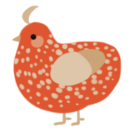 A vermilion and beige chicken with a speckle pattern