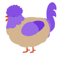 A beige and blurple chicken with a head pattern