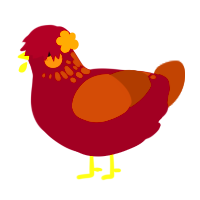 Ignis, a maroon and russet chicken with a neck-speckle pattern