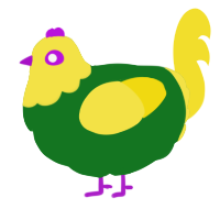 A leaf and yellow chicken with a head pattern