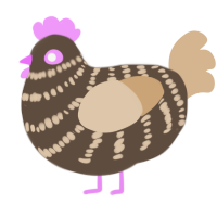 Mocha, a bark and beige chicken with a bar pattern